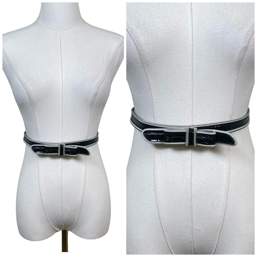 Vintage Zipper Trim Bow Accent Belt Womens 32